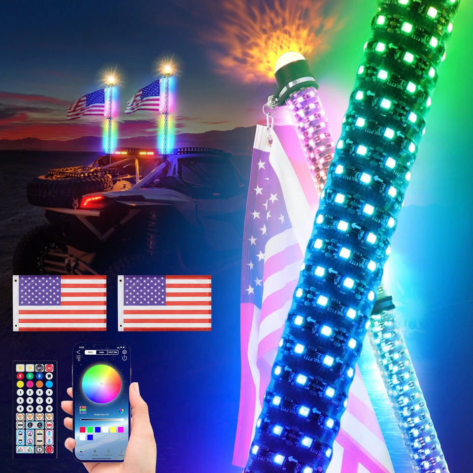 Pair Fat 3FT Spiral LED Whip Light Dreamy Lamp Warning Lamp For Yamaha YXZ1000R Foto 4 de 4