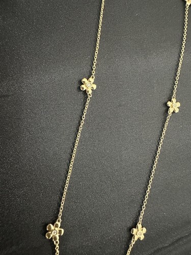 14 Kt Flower Station Necklace w/ Diamonds - Picture 5 of 6