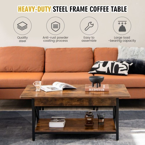 Industrial Coffee Table Vintage Retro Room Furniture Storage Side End Metal Leg - Picture 7 of 11
