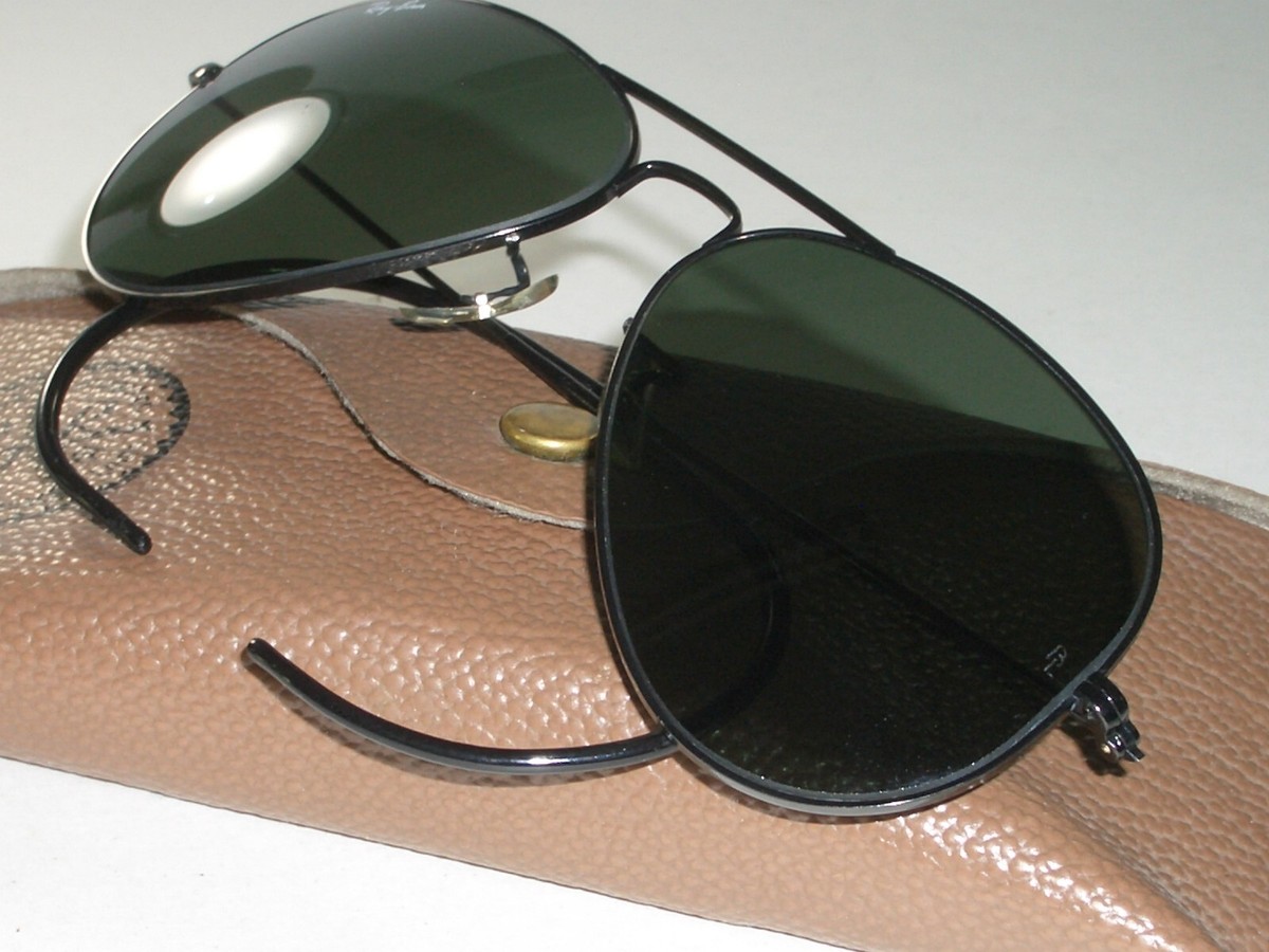 58[]14mm VINTAGE B&L RAY BAN BLACK CHROME WRAP-AROUND G15 AVIATOR