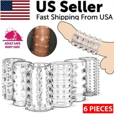 6PCS Silicone Men Penis Sleeve Extension Enhancer Extender Enlarger Cockring