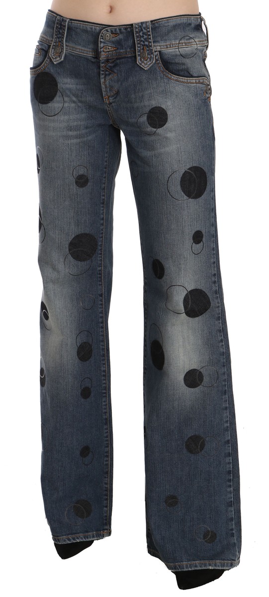 GALLIANO Jeans Blue Black Polka Dot Mid Waist Wide Leg