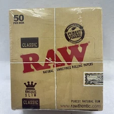 Raw Classic King Size Slim 50pk Natural Unrefined Hemp Rolling Papers New!