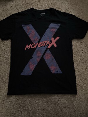 Monsta X K-Pop Band Shirt Mens Medium Black Purple Pink Graphic Starship Hashtag