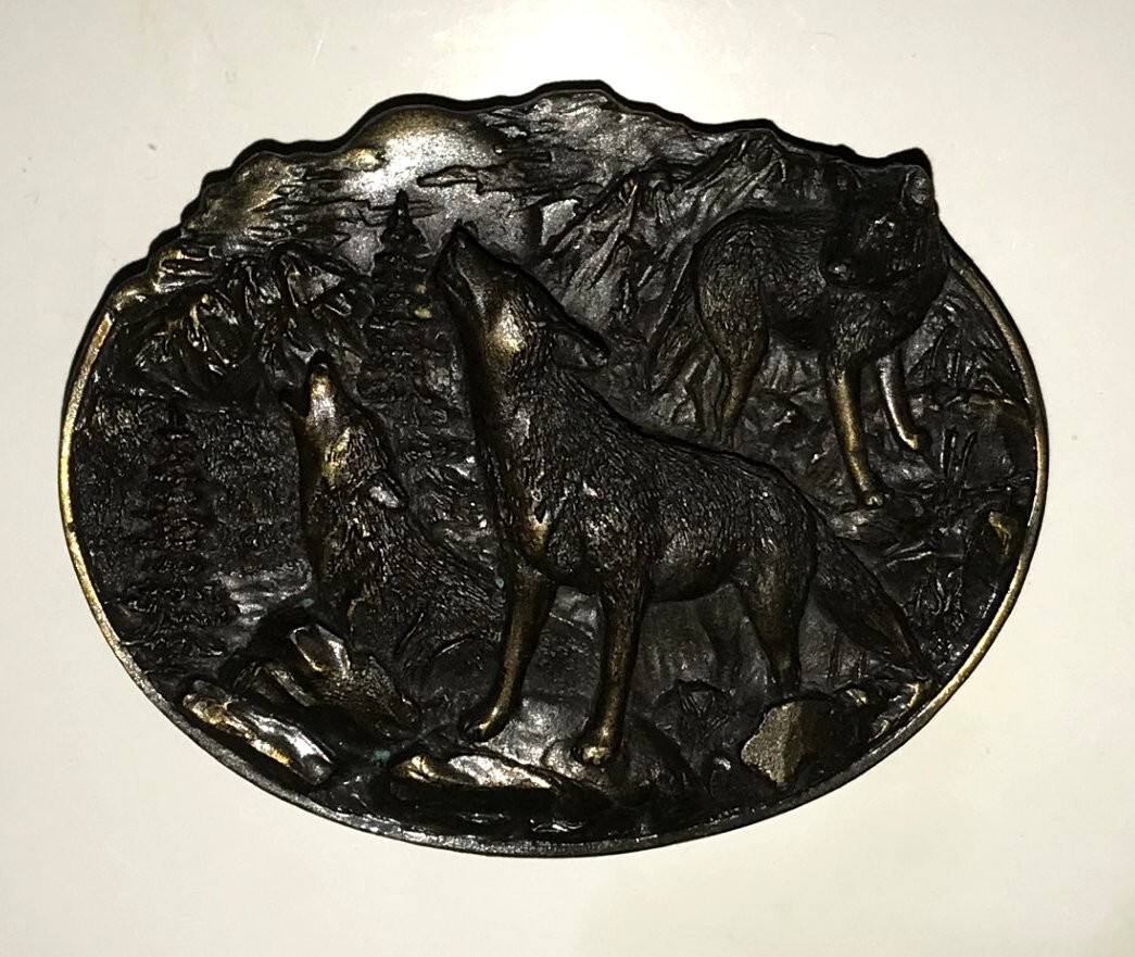 Vintage Bergamot Brass Works Wolf Wolves Belt Buckle … Gem
