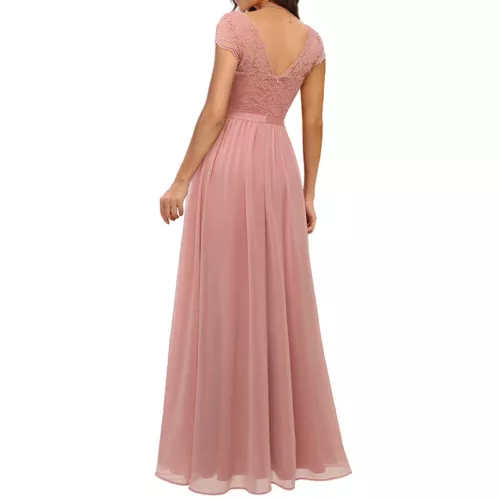 Schickes Damen Spitze Maxi Chiffon Brautjungfer formell Abschlussball Abend Hochzeit Party Kleid - Bild 21 von 34