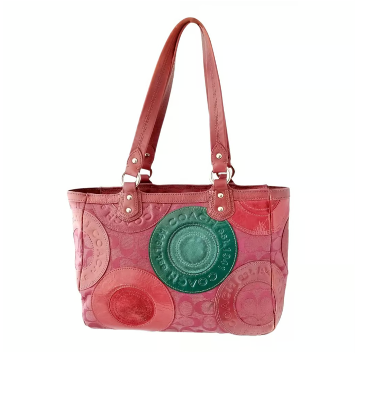 Coach Signature C Canvas Purple Leather Patchwork Tote With Patent