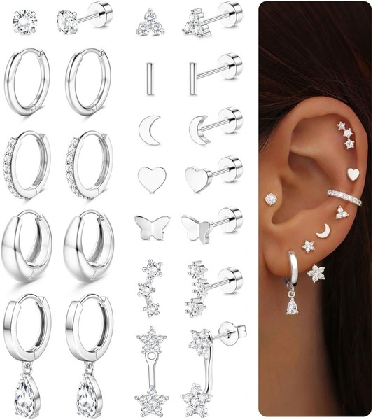 Ohrringe Set 12 Paar Gold Hypoallergen Chirurgenstahl Creolen Ohrstecker-image