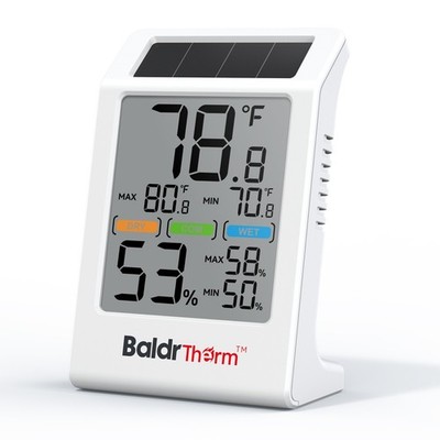 BaldrTherm Solar Thermometer Hygrometer Indoor Temp Humidity Monitor LCD Meter