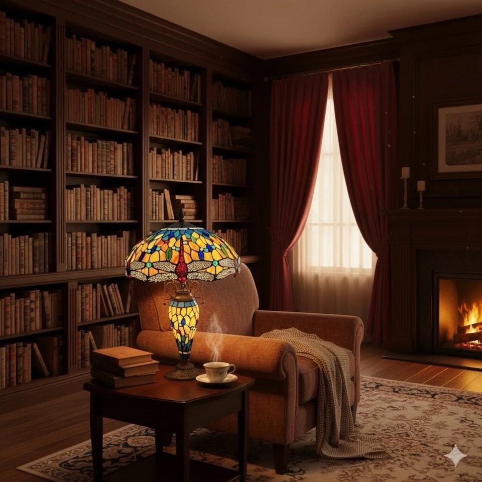 24” Capulina Tiffany Dragonfly Table Lamp Yellow for Living & Bedroom. - Image 3 of 4