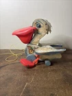 Vintage Fisher Price Pelican Pull Toy Big Bill Wood Paper Litho #794 USA 1961