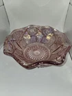 L E Smith Pink Iridescent Carnival Glass Bowl Smooth Sawtooth Edge 1980's