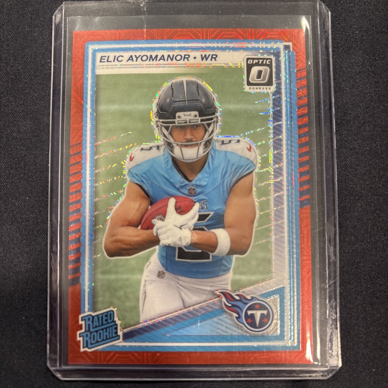 2025 Panini Donruss Optic Elic Ayomanor #235 Rated Rookie Red Mojo Prizm (RC) SP