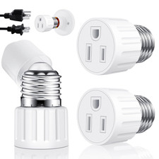  2 Packs 3 Prong Light Socket to Plug Adapter, E26 E27 Light Socket Outlet Adap