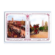 London Bridge Parliament Square England Vintage Postcard