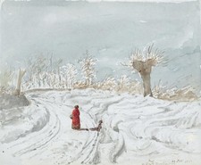 James Wilcox (1778-1865) Watercolour Painting - Road To Buntingford 1853