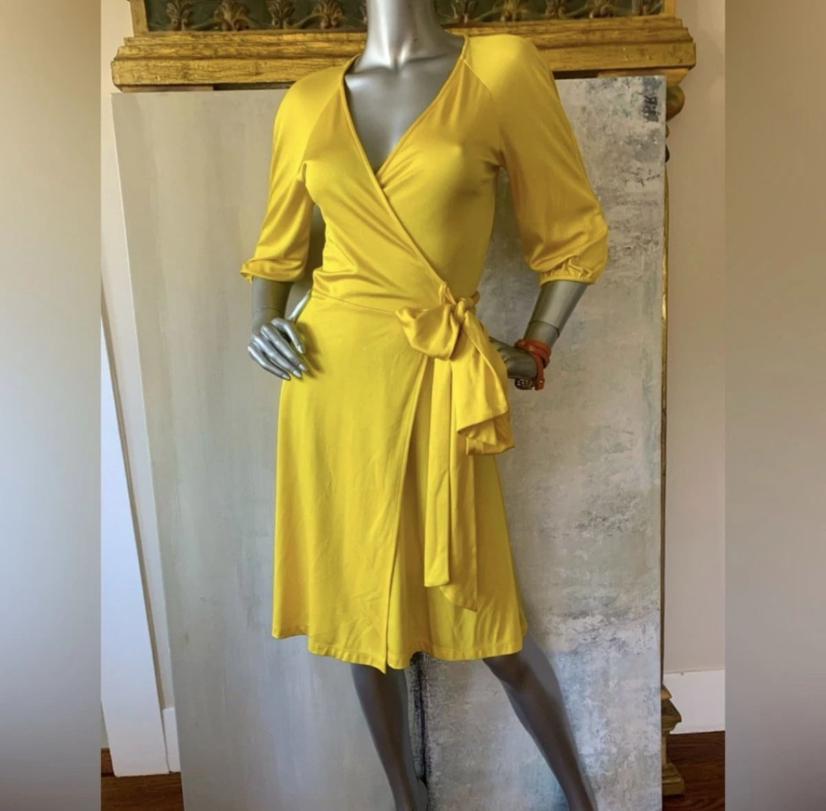 Robe Diane Von Furstenberg En Soie Jaune Imprimée Fleurie - Taille 12 - Neuf Avec Étiquettes