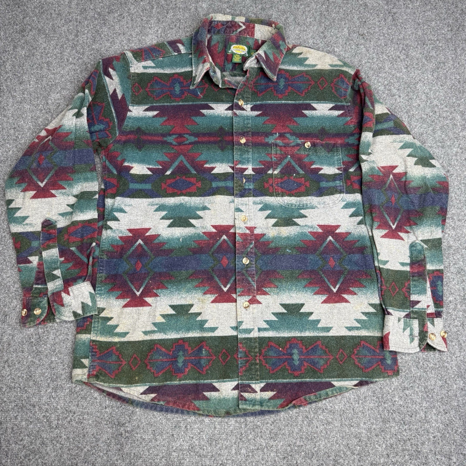 Vintage 90's Cabela's Chamois Flannel Aztec Southwestern Shirt Large