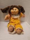 cabbage patch doll blue sig 1985 mold 1 head brown pigtails yellow dress