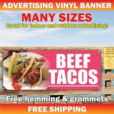 BEEF TACOS Advertising Banner Vinyl Mesh Sign AUTHENTING mexican food taco nacho
