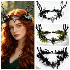 Gothic Black Antler Crown Woodland Headpiece Halloween Medieval Cosplay Headband
