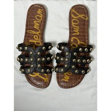 Sam Edelman Women's Bay 14 Ball Studded Black Leather Slide Sandals Size 8