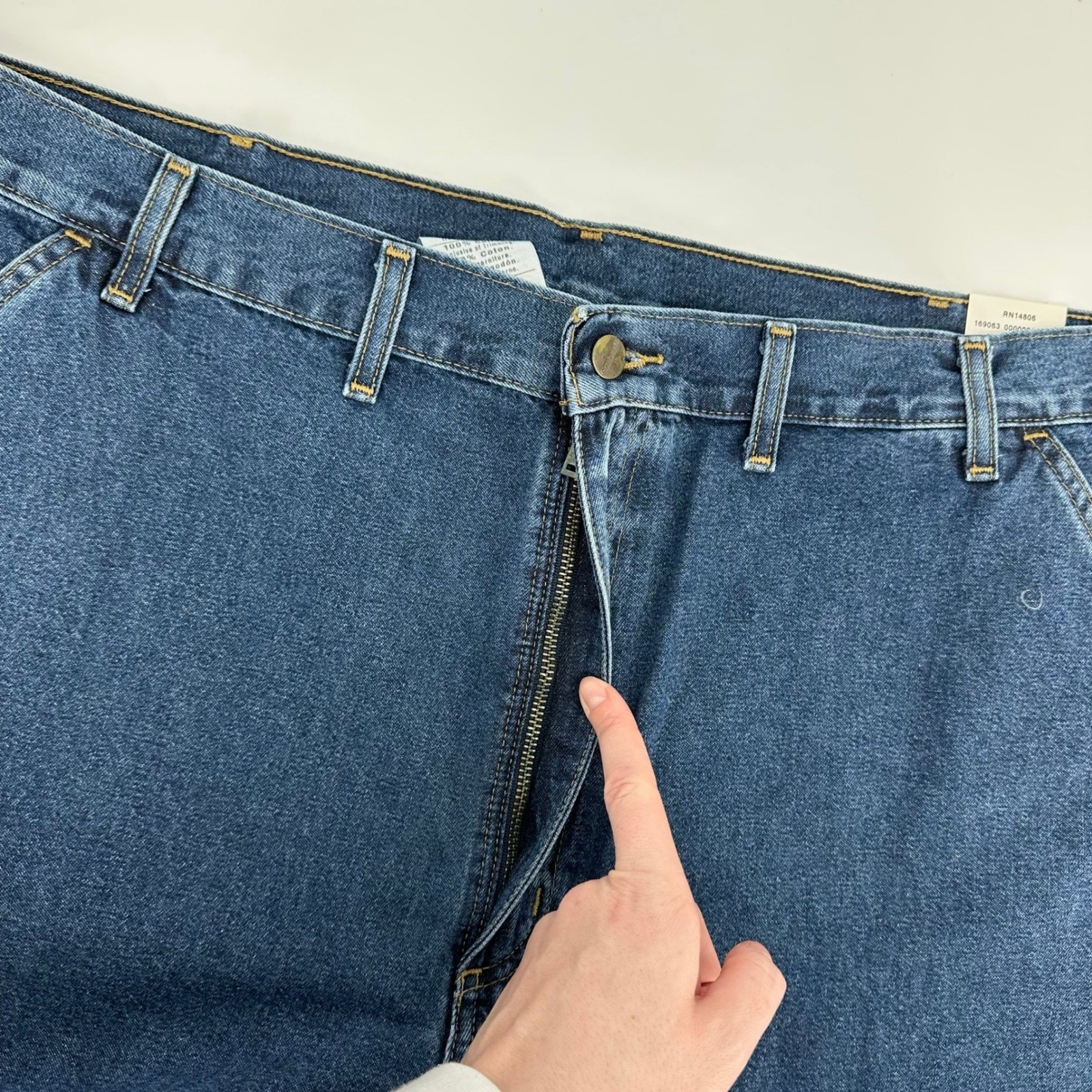 NWT Vntg Carhartt Mens 44x32 Washed Denim Work Dungaree Pants Original Fit Blue thumbnail 6