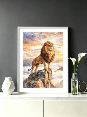 Set of 2 | Regal Lion Ragdoll Cat Floral Wildlife Watercolor Art Print 12X16''