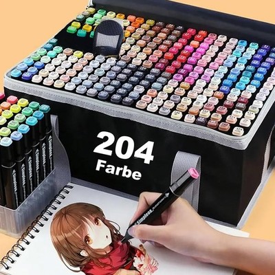 204 Farben Marker Stifte Filzstifte Alkohol Marker Set Twin Tip Für DIY Graffiti