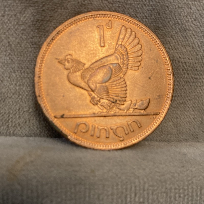 Ireland 1968 1 Penny Bronze Coin Harp Bird Design KM#10 Circulated