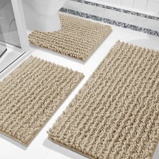 Yimobra 3 Piece Bathroom Rug Set Chenille Bath Mats - Camel