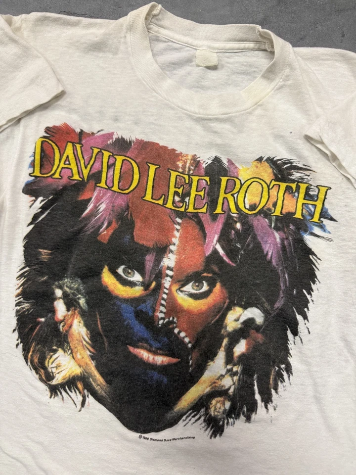Camiseta True Vintage 1986 David Lee Roth The World Tour Gráfico Años 80 Banda Talla Pequeña Foto 3 de 4