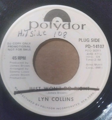 LYN COLLINS: '' wheels of life / just won't do right ''  7'' Single 45rpm PROMO VG