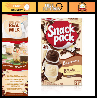 Chocolate Vanilla Pudding Cups Family Pack - 12 Count, 6 Pack - Snack Size Treat