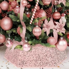 Christmas Tree Collar 33.5” Sequin Tree Stand Base Cover Rose Gold
