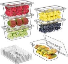 1/4 4'' 6 Pack Plastic Food Pans W/ Lids Clear Food Pan Commercial Stackable