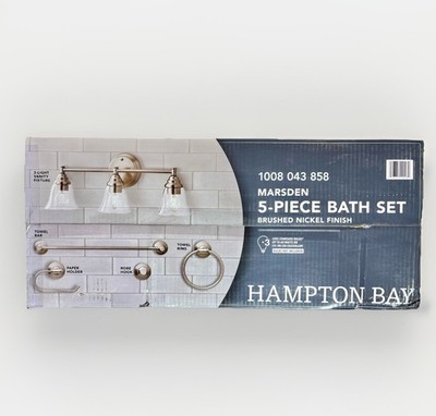 NEW Hampton Bay Marsden 5-Piece Bath Kit, 23.5  Brushed Nickel- 1008 043 858