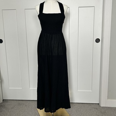 NWT Lush Black Smocked Top Wide Leg Jumpsuit -Women s M- Square Neck Tie X-Back