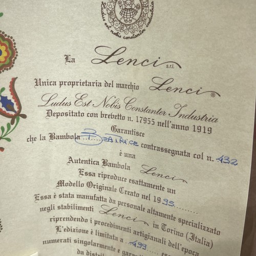 Bambola vintage 1995 Lenci italiana 18" feltro Beatrice scatola originale etichette COA numerata - Foto 11 di 15