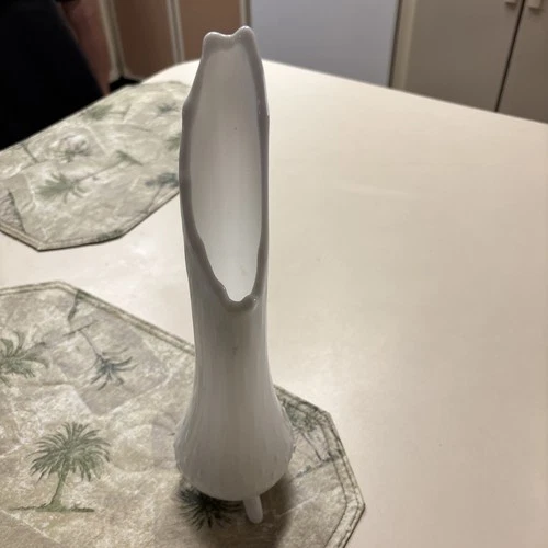 Vintage MCM Le Smith Milkglass Hobnail 3 Toe Swung Vase Art Glass  14"