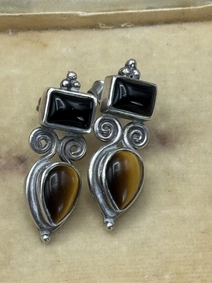 Винтажные серьги 925 пробы с надписью тигровый глаз оникс находка для недвижимости - Изображение 3 из 4