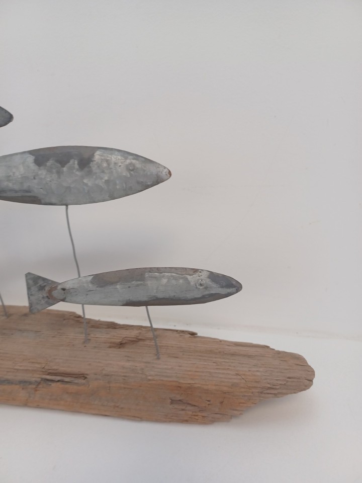 Handmade Metal Fish Driftwood Sculpture Nautical Coastal Home Decor Art ...