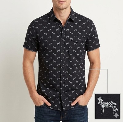 Zebra Broken Threads Shirt 100% Cotton Short Sleeve Button Down Medium Indie Men