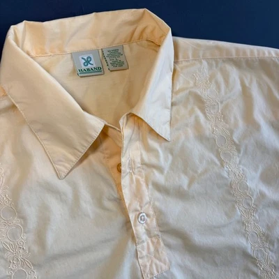 Men's Vintage Haband Guayabera Shirt | Size L | Yellow Short Sleeve Embroidered - Image 1 of 4