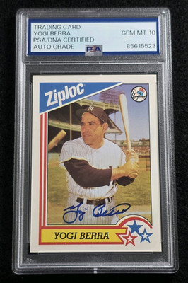 YOGI BERRA Signed Ziploc Card-HALL OF FAME-NEW YORK YANKEES-PSA 10