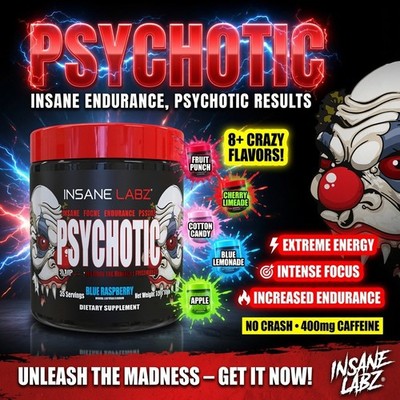 INSANE LABZ PSYCH-O-TIC Pre-Workout Powerhouse Energy Focus Endurance 35 Serving