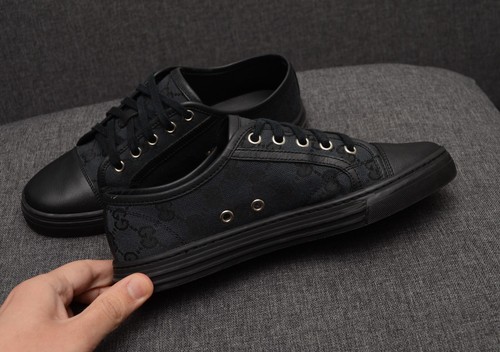 Authentic Women's Gucci GG Canvas Leather Low Top Black Sneakers Size 36 US6 - Picture 6 of 12