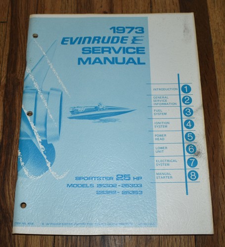 Vintage 1973 Evinrude Service Manual Sportster 25 HP 25302 25303 25352 25353