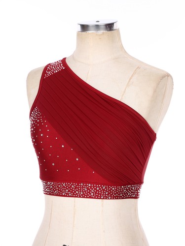 UK Women's One Shoulder Athletic Dance Crop Tops Jazz Sport Tank Costume Party - Picture 9 of 80