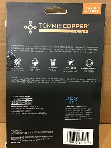 Tommie Copper Compression Wrist Sleeve Joint Pain Relief L/XL Black - Picture 2 of 2